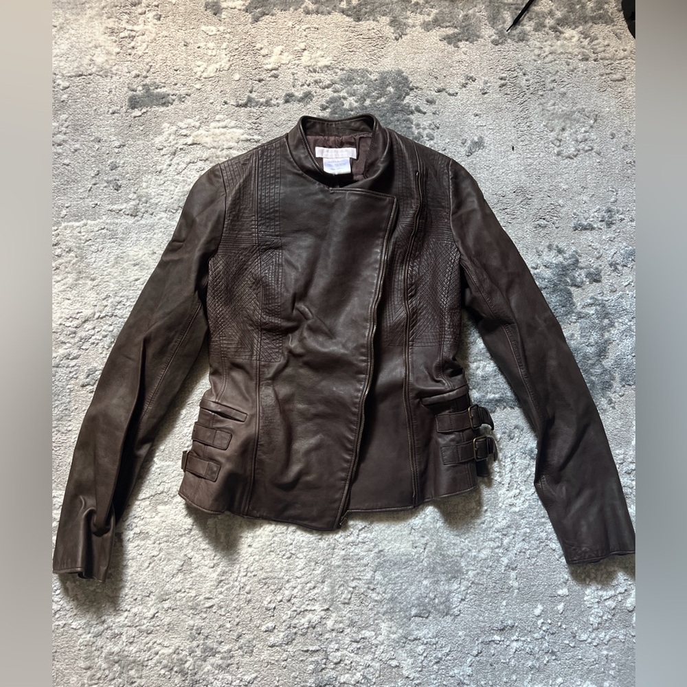Nicole Fahri Women’s Brown Leather Jacket Bella Hadid Style Size 4